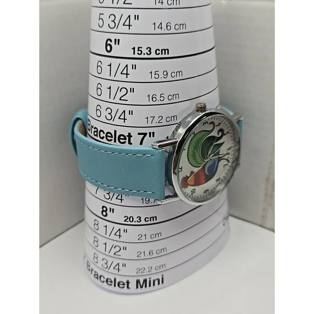 Kokofolk Rooster Folk Artisan Quartz Watch Blue Leather Band New Battery Poland